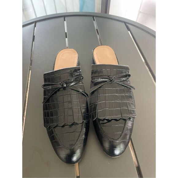 JCrew Leather Croc Embossed Slip on Mule Black Tassel size 8 - Picture 16 of 16